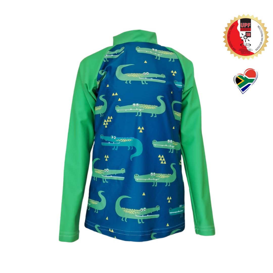 Boys Crocodile Swim Rash Guard Vest | Long Sleeve High Neck