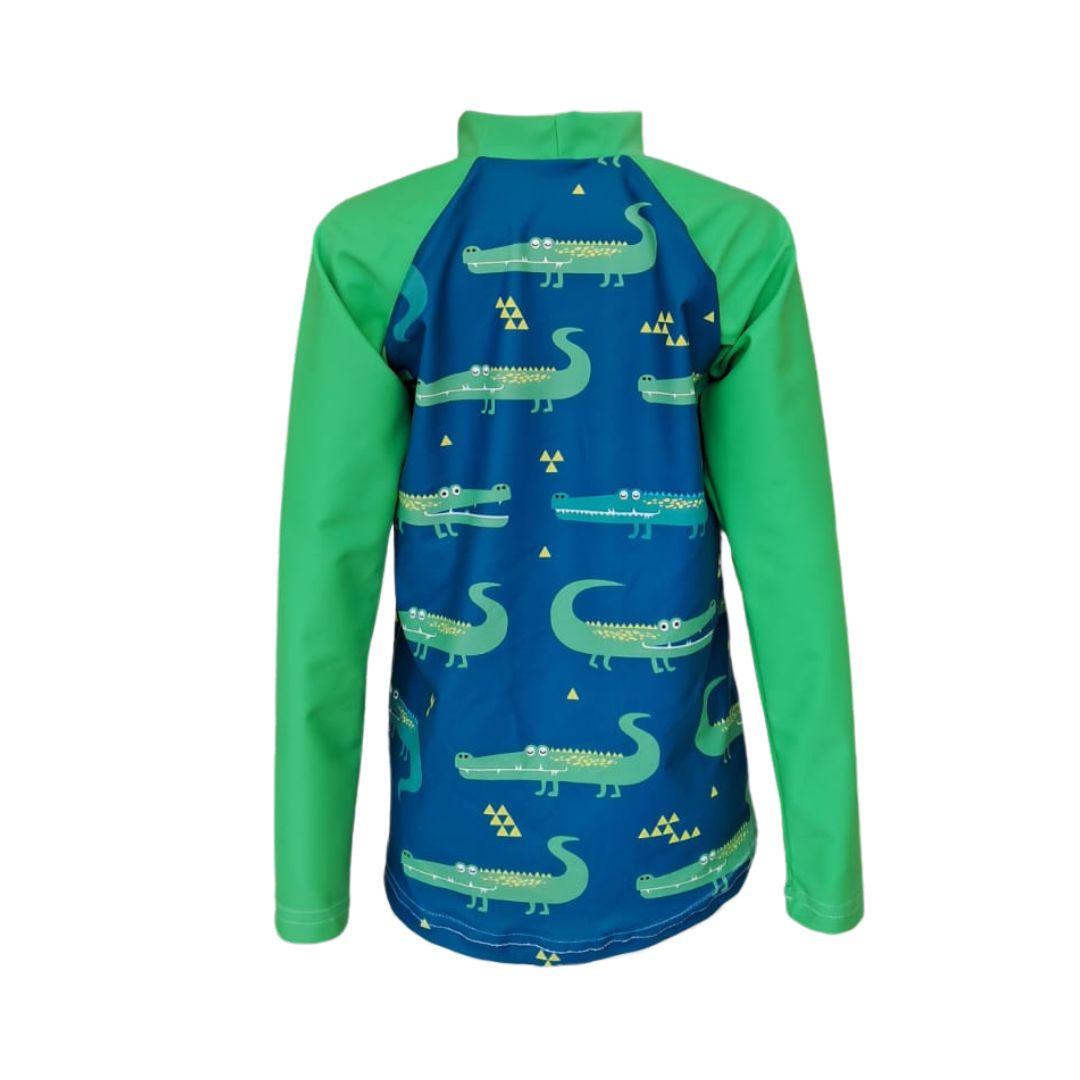Boys Crocodile Swim Rash Guard Vest | Long Sleeve High Neck