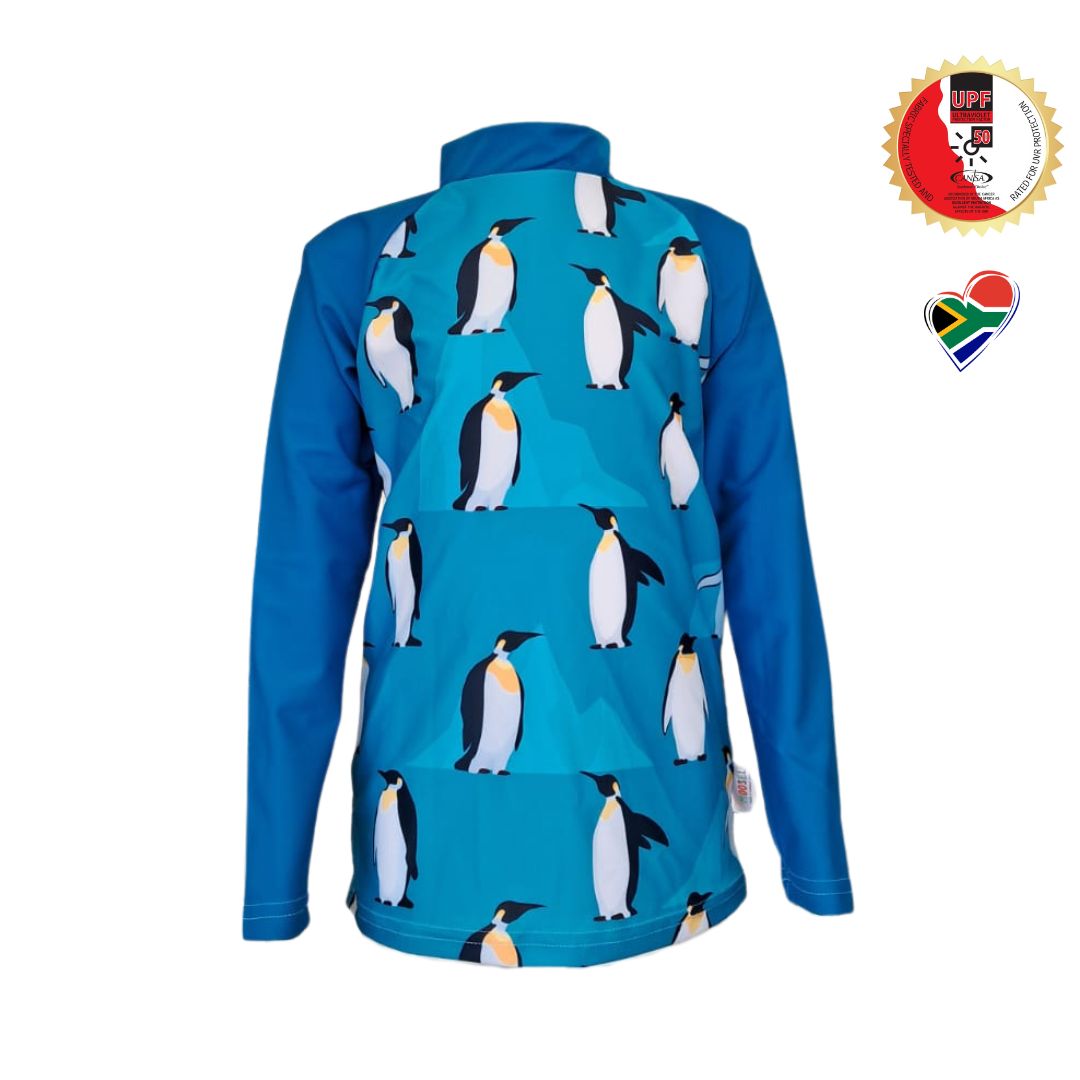 Boys Penguin Swim Rash Vest | Long Sleeve, High Neck