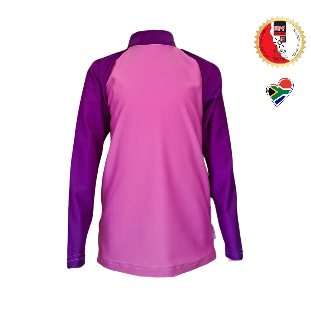 Girls Purple/Dark Pink Swim Rash Vest | Long Sleeve, High Neck