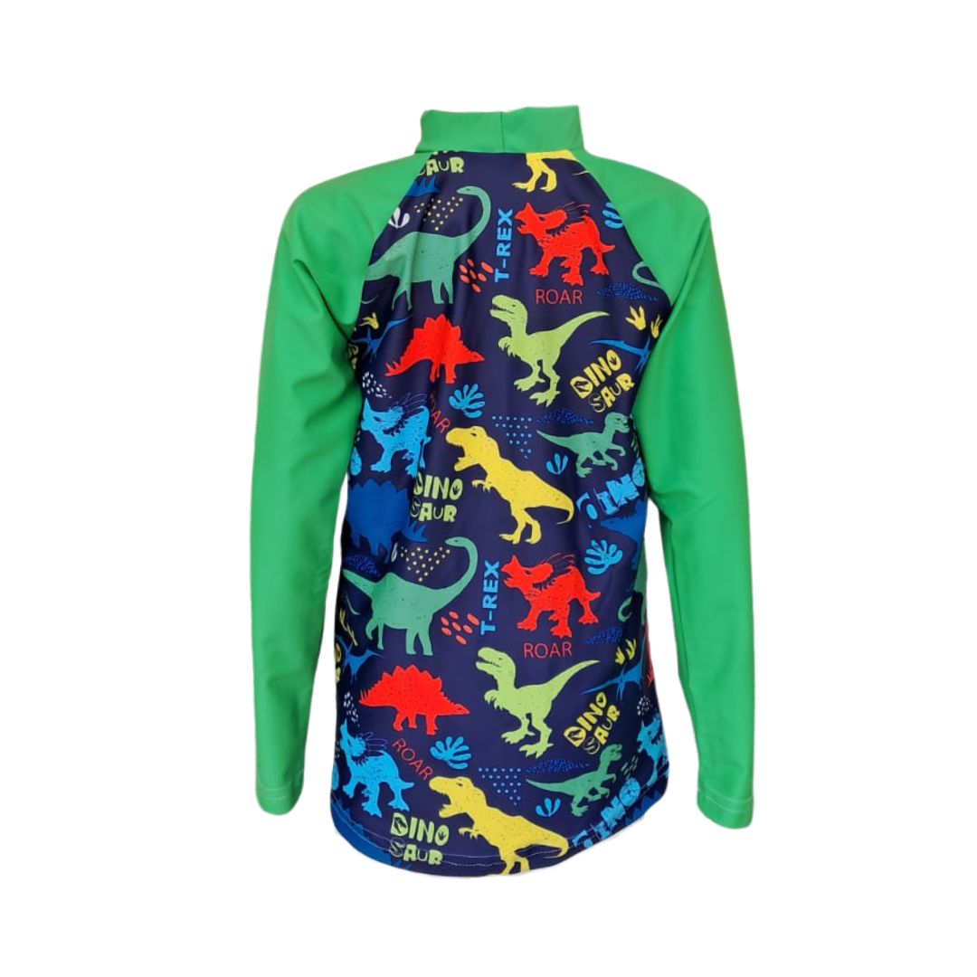 Boys Dinosaur Swim Rash Vest | Long Sleeve, High Neck