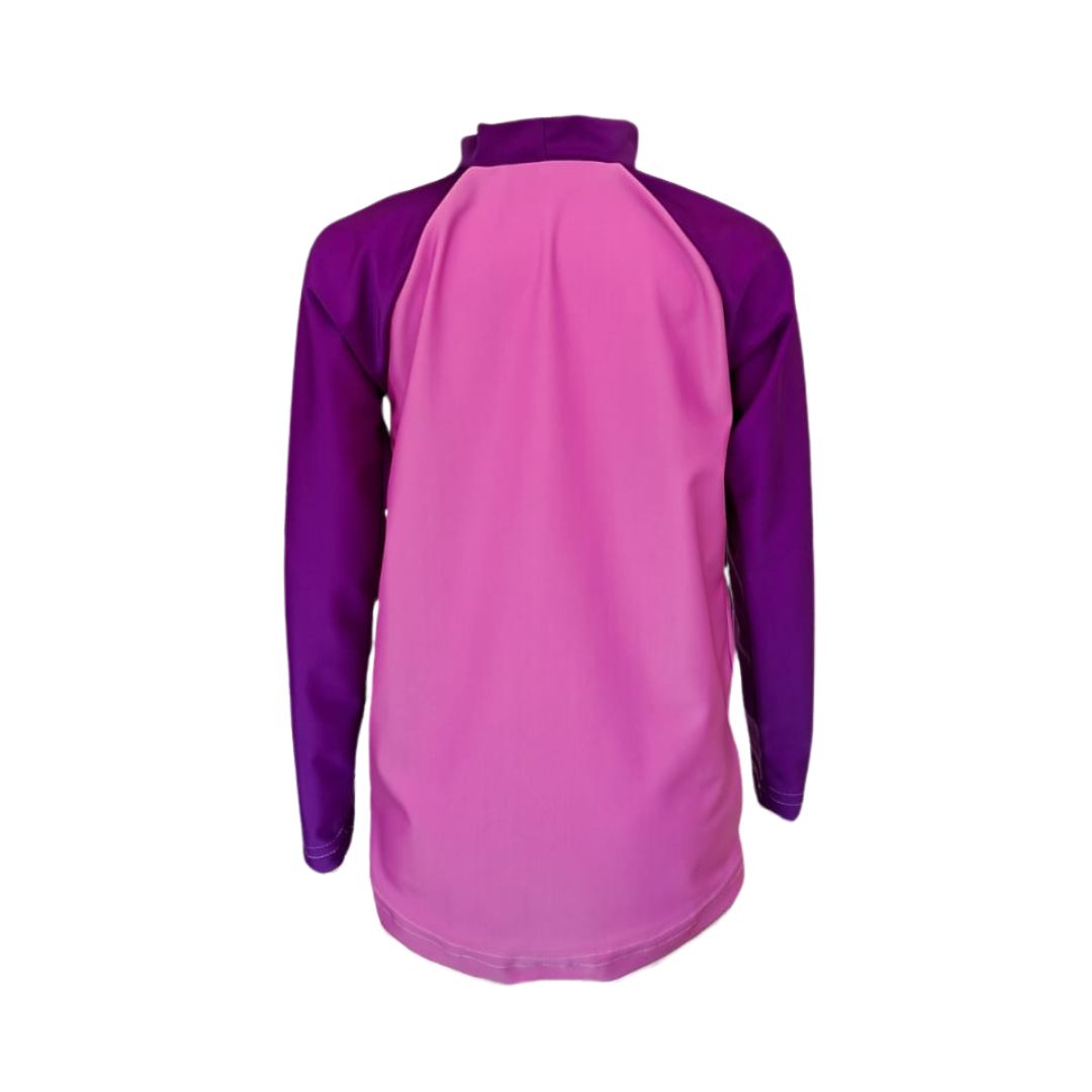 Girls Purple/Dark Pink Swim Rash Vest | Long Sleeve, High Neck