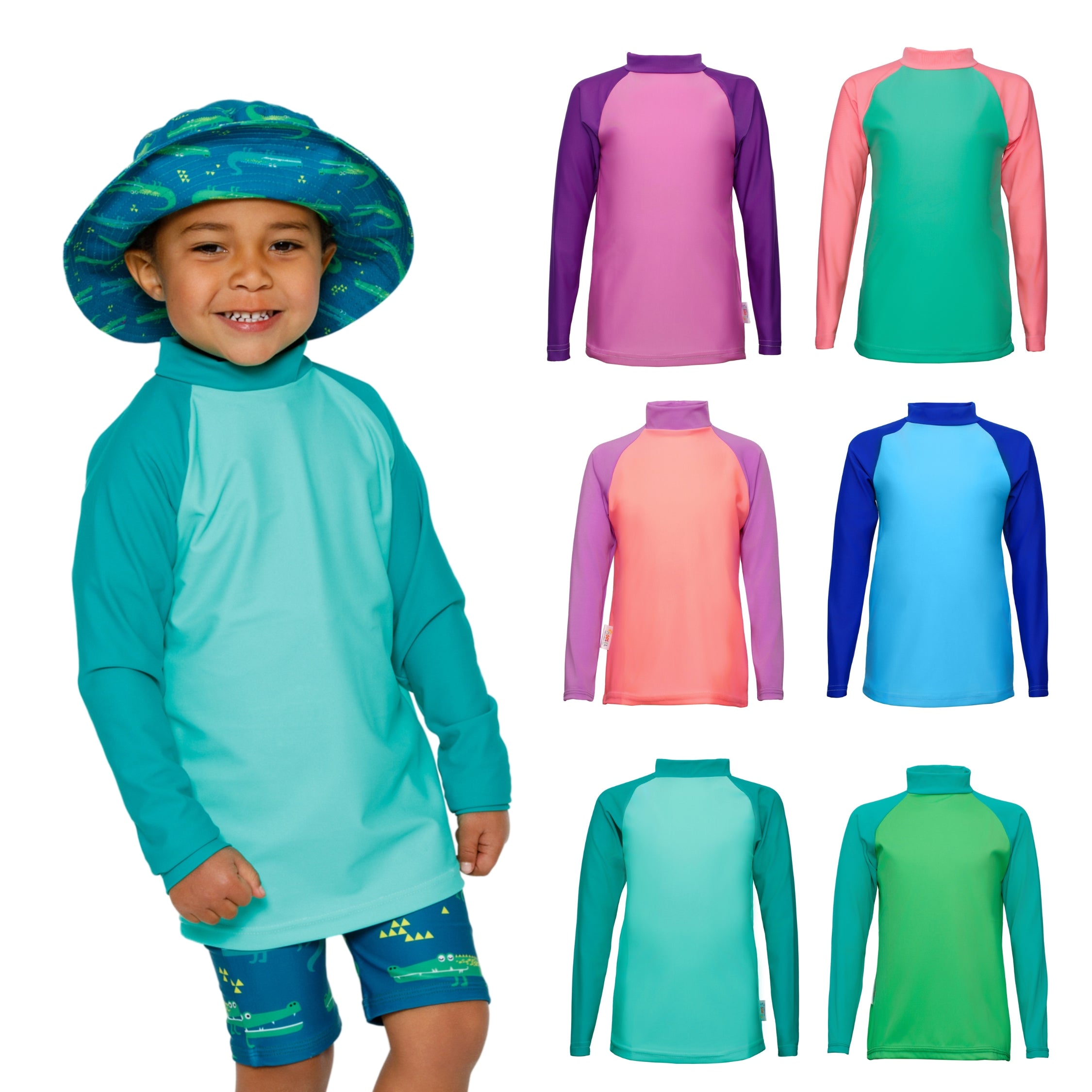 Boys Green Blue|Swim Rash Vest, Full Coverage