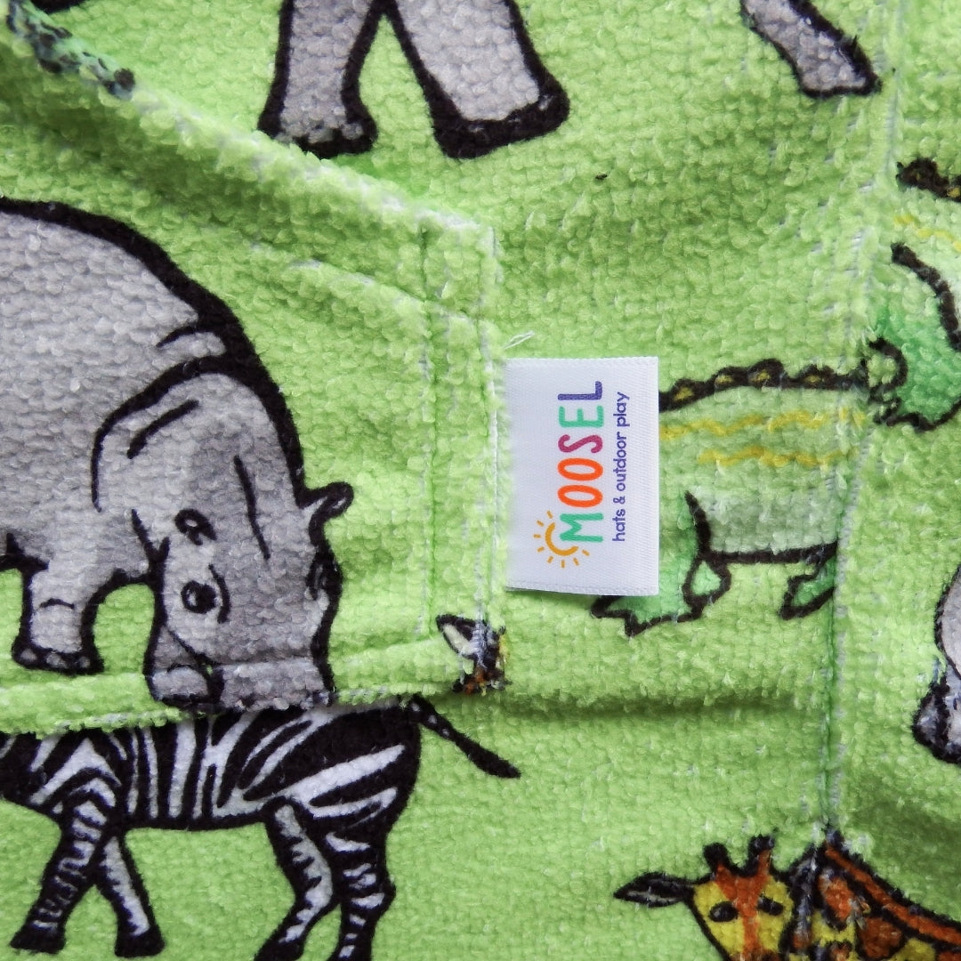 Green Safari Animals | Hooded Beach Towel, Full Zip