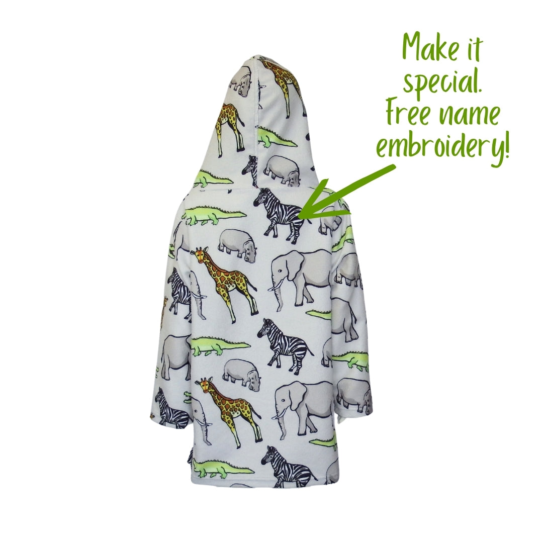 Grey Safari Animals | Hooded Beach Towel, Full Zip