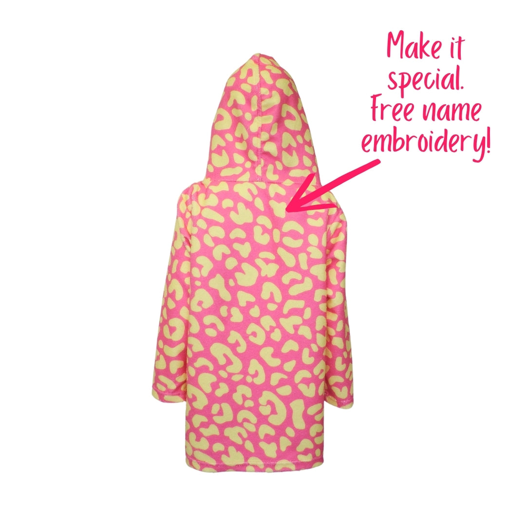 Pink Yellow Leopard Print | Hooded Beach Towel, Full Zip