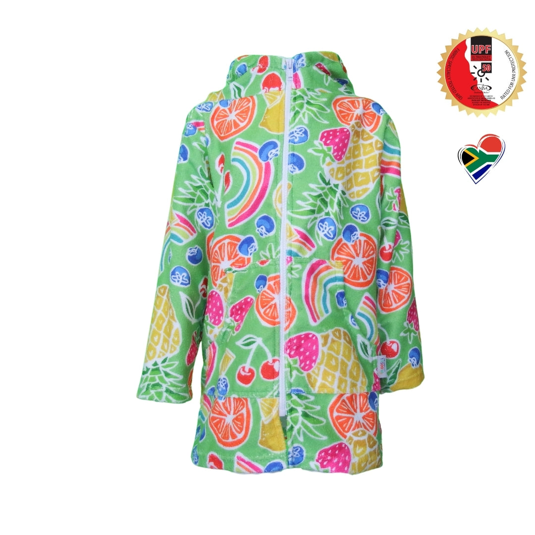 Bright Tropical Fruit & Rainbows | Hooded Beach Towel, Full Zip