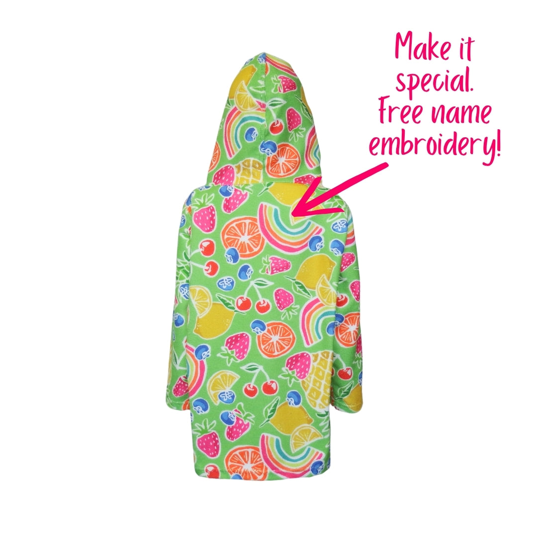 Bright Tropical Fruit & Rainbows | Hooded Beach Towel, Full Zip