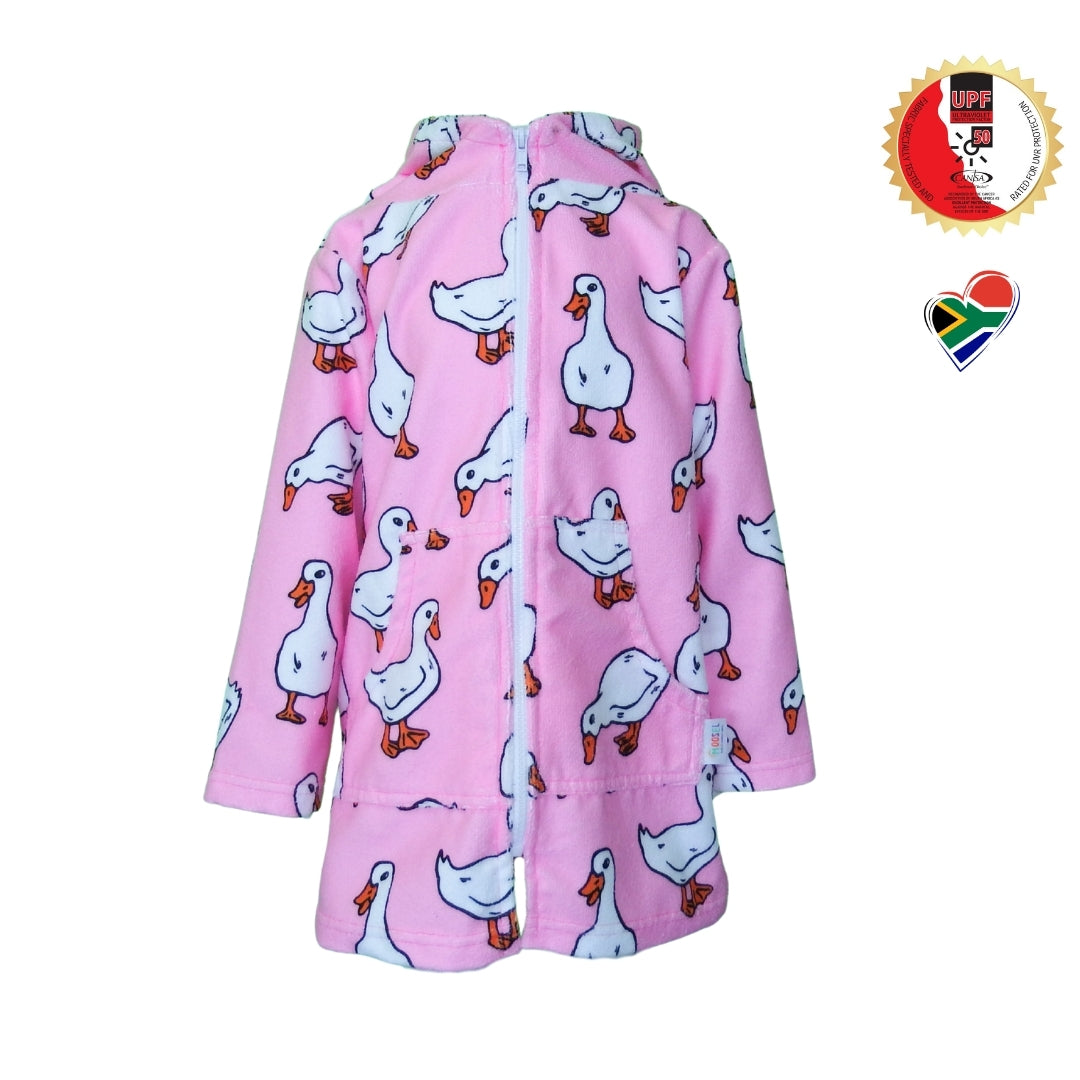 Pink White Ducks | Hooded Beach Towel, Full Zip