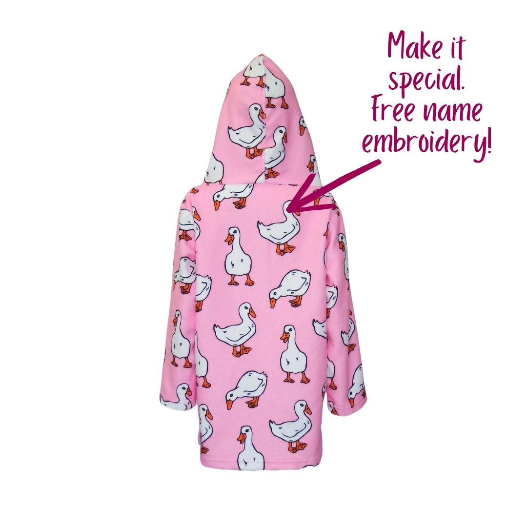 Pink White Ducks | Hooded Beach Towel, Full Zip
