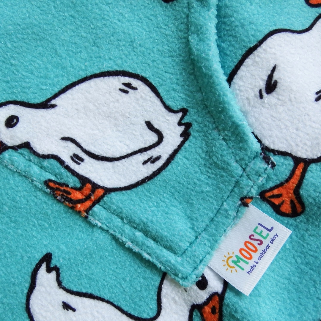 Teal White Ducks | Hooded Beach Towel, Full Zip