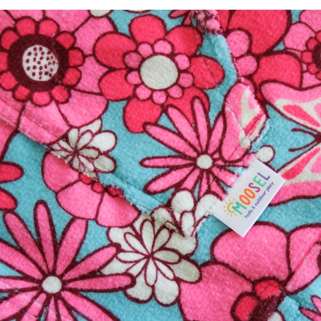 Pink Teal Floral & Butterflies| Hooded Beach Towel, Full Zip