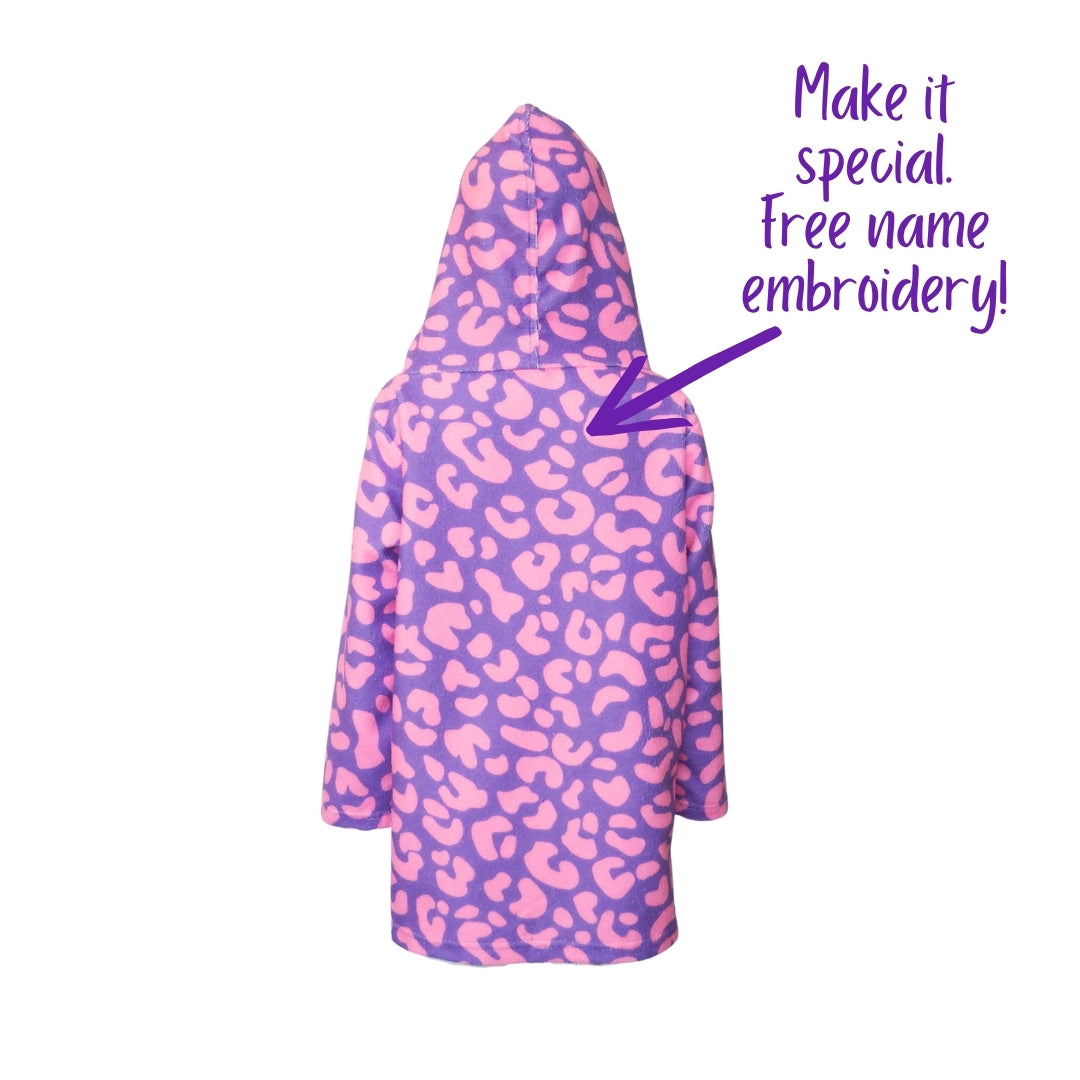 Purple Pink Leopard Print | Hooded Beach Towel, Full Zip