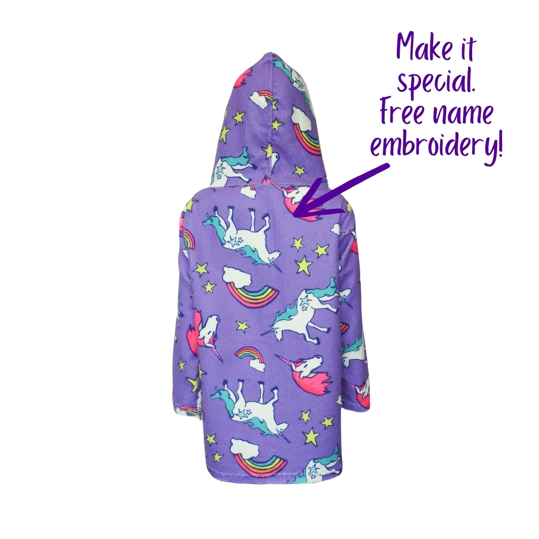 Magical Unicorns, Rainbow & Stars | Hooded Beach Towel, Full Zip