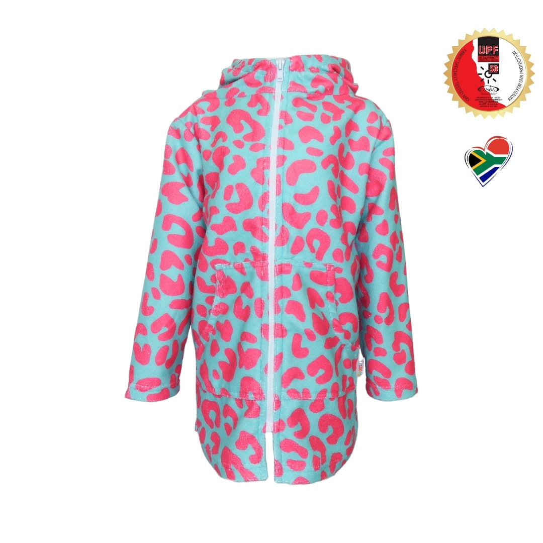 Teal Pink Leopard Print | Hooded Beach Towel, Full Zip