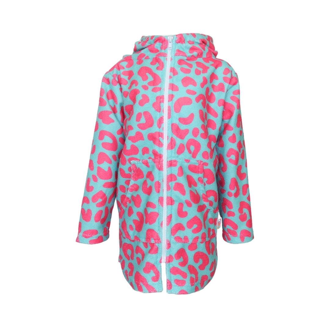 Leopard Print Hooded Towel - Pink & Teal