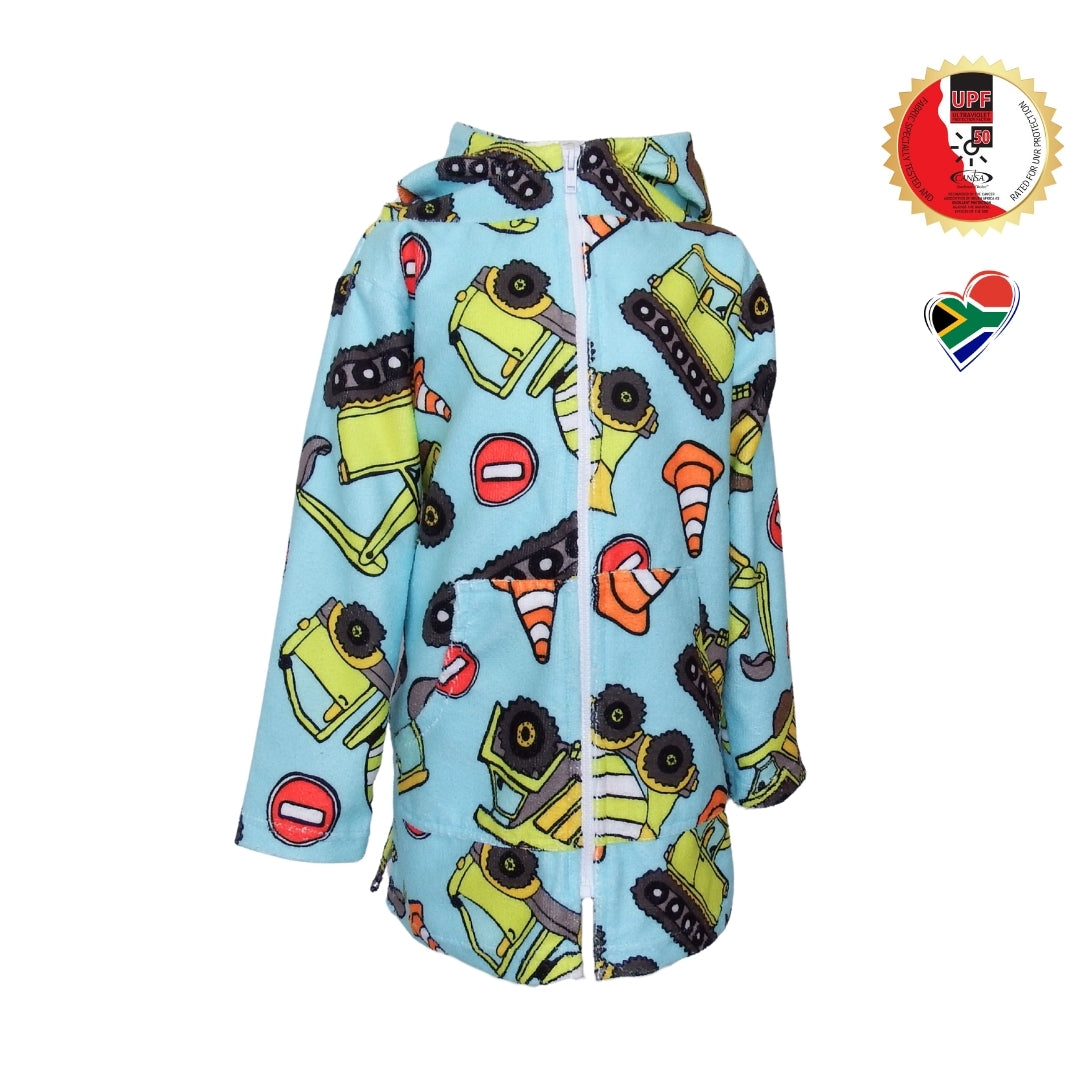Construction Diggers | Hooded Beach Towel, Full Zip