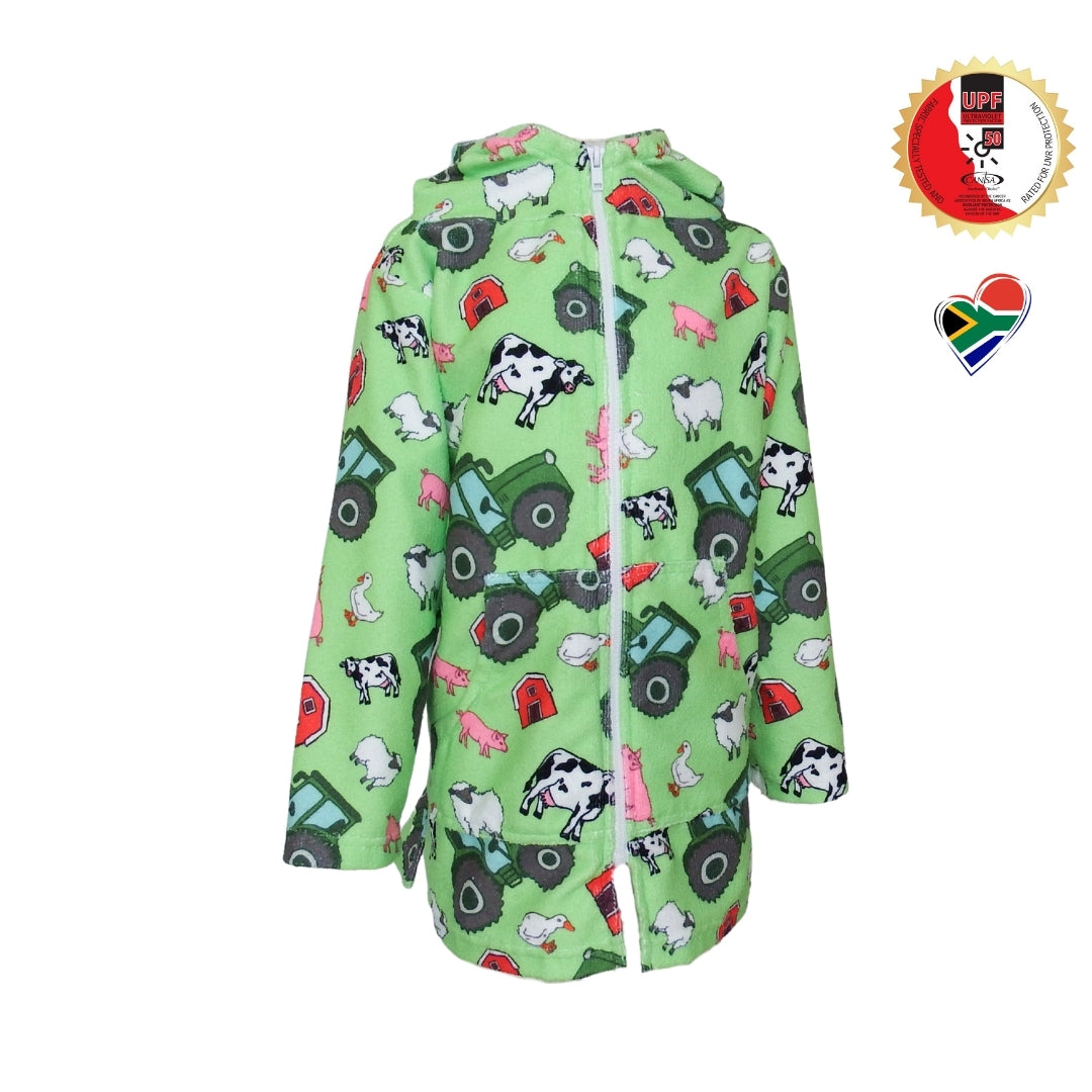 Farm Animals & Tractors | Hooded Beach Towel, Full Zip