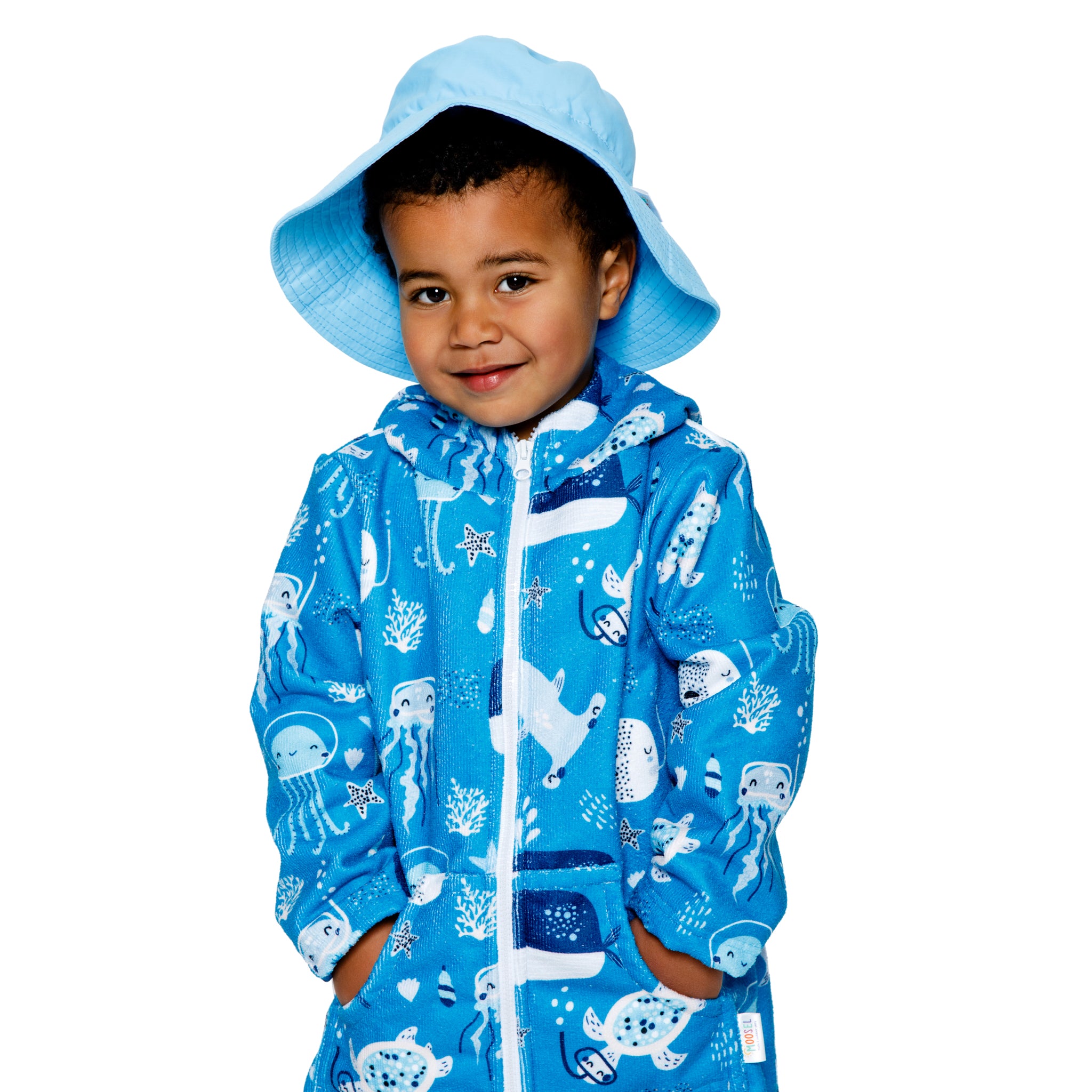 Boys Sea Creatures Hooded Towel | Full Zip, Long Sleeve