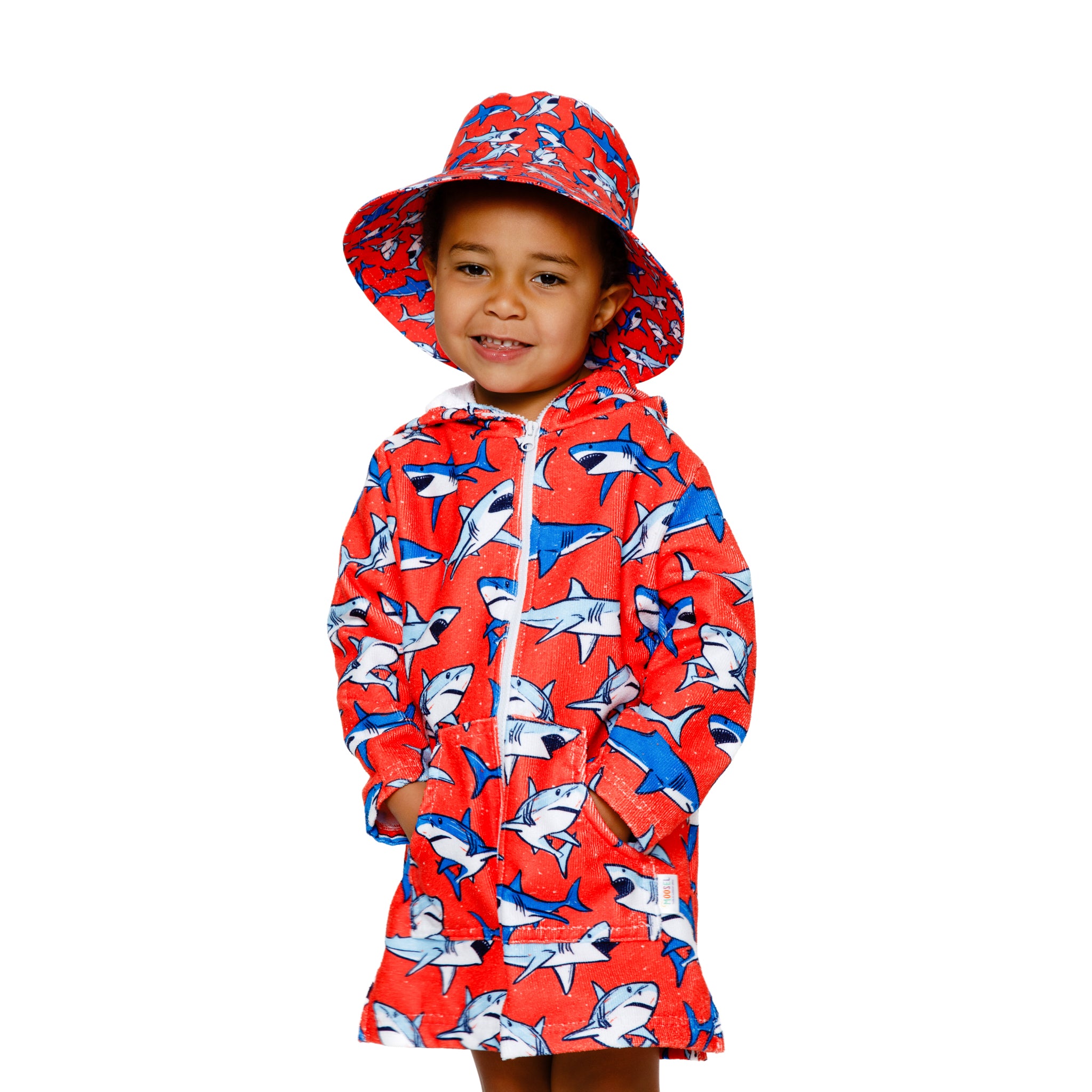 Boys Orange Shark Hooded Towel | Full Zip, Long Sleeve