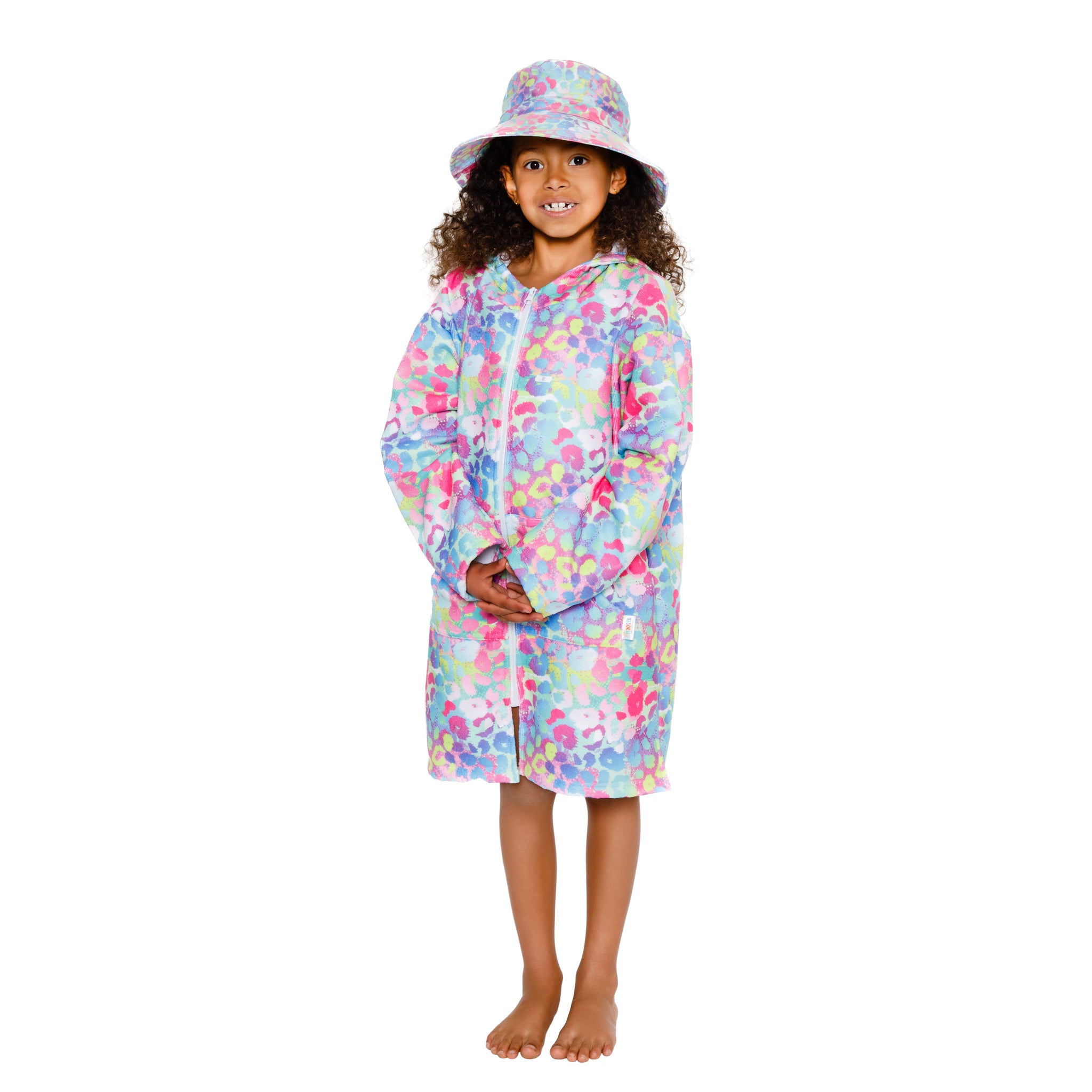 Girls Leopard Print Hooded Towel | Front Zip, Long Sleeve