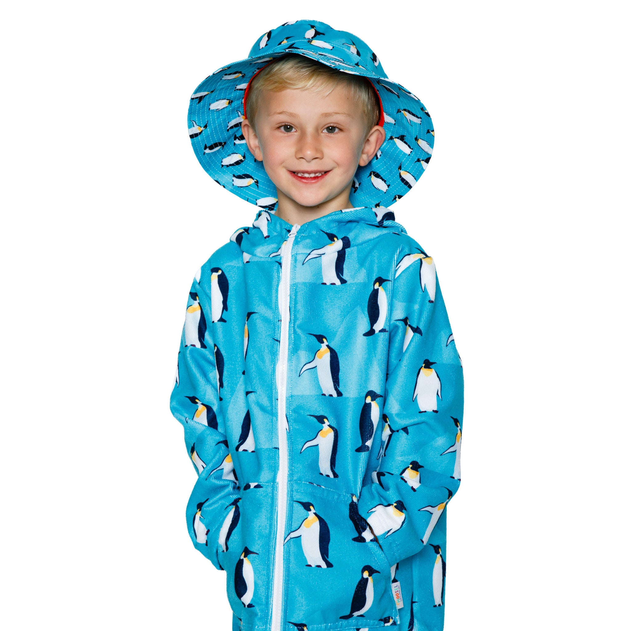 Boys Penguin Hooded Towel |Full Zip, Long Sleeve
