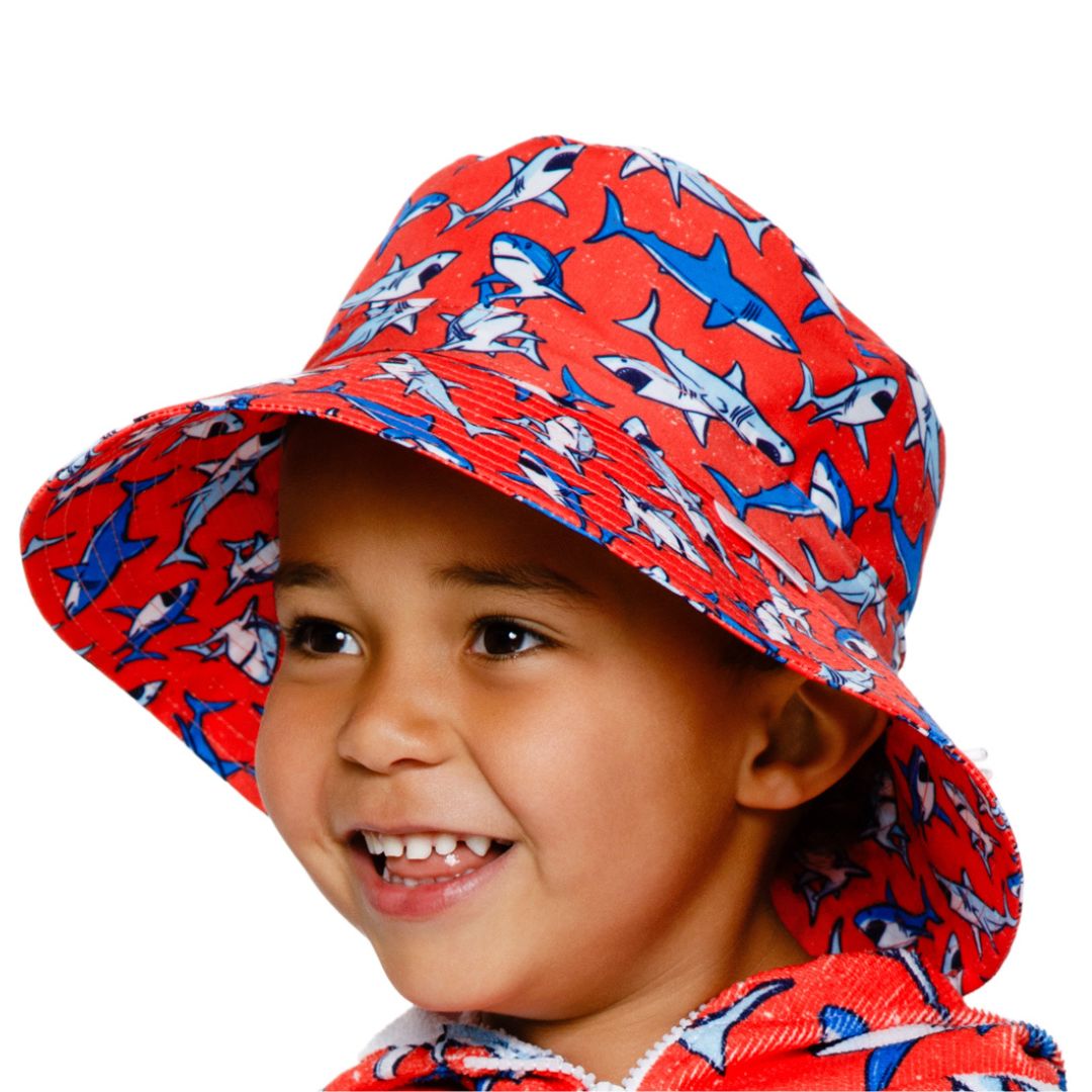 Boys Orange Shark Bucket Hat | 7cm Brim