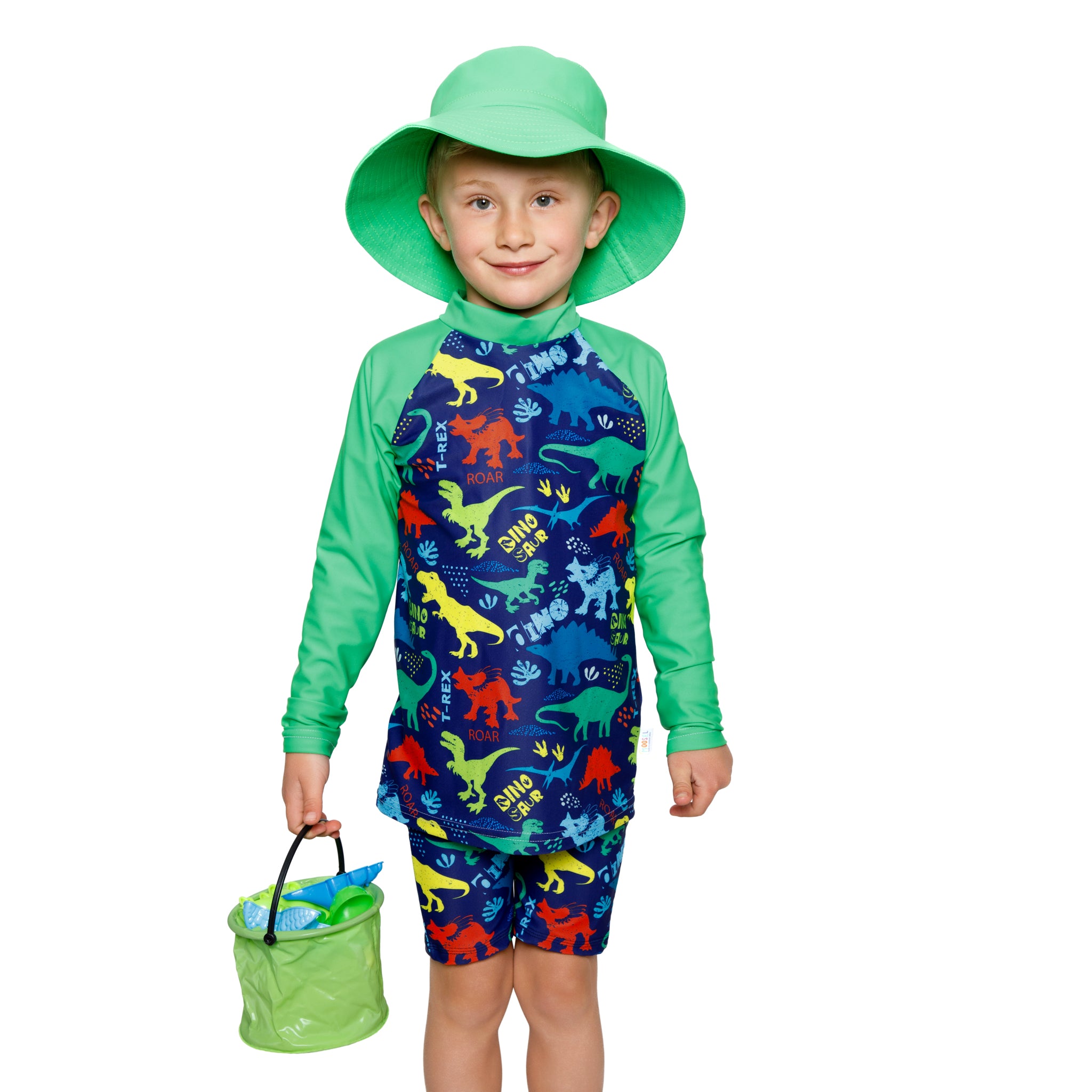 Boys Dinosaur Swim Rash Vest | Long Sleeve, High Neck
