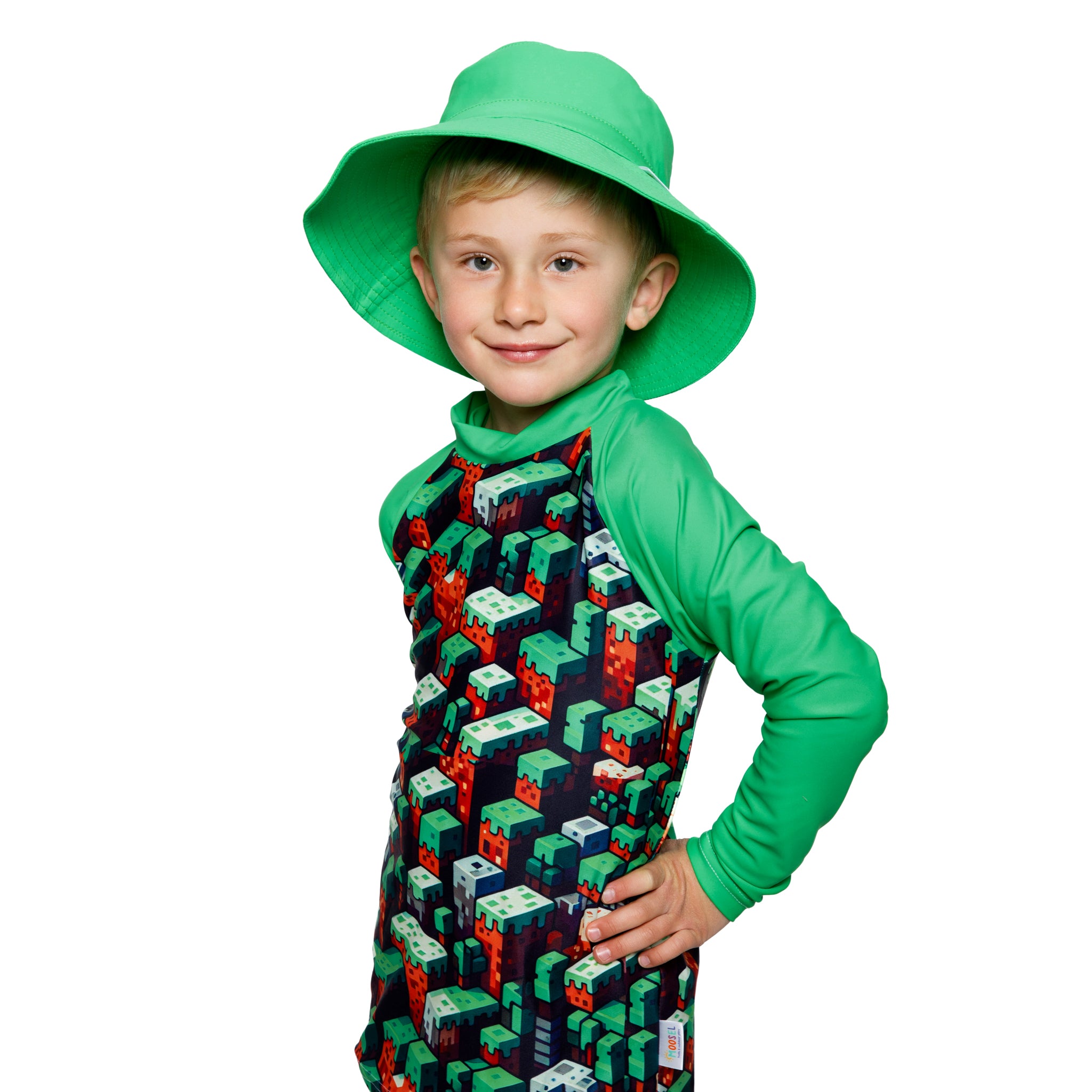 Boys Minecraft Swim Rash Vest  | Long Sleeve, High Neck