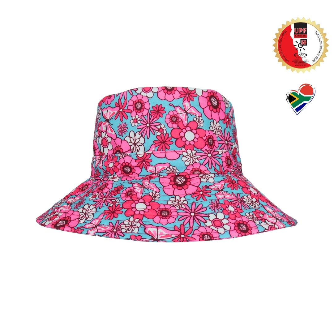 Teal Pink Floral & Butterflies | Kids Bucket Hat