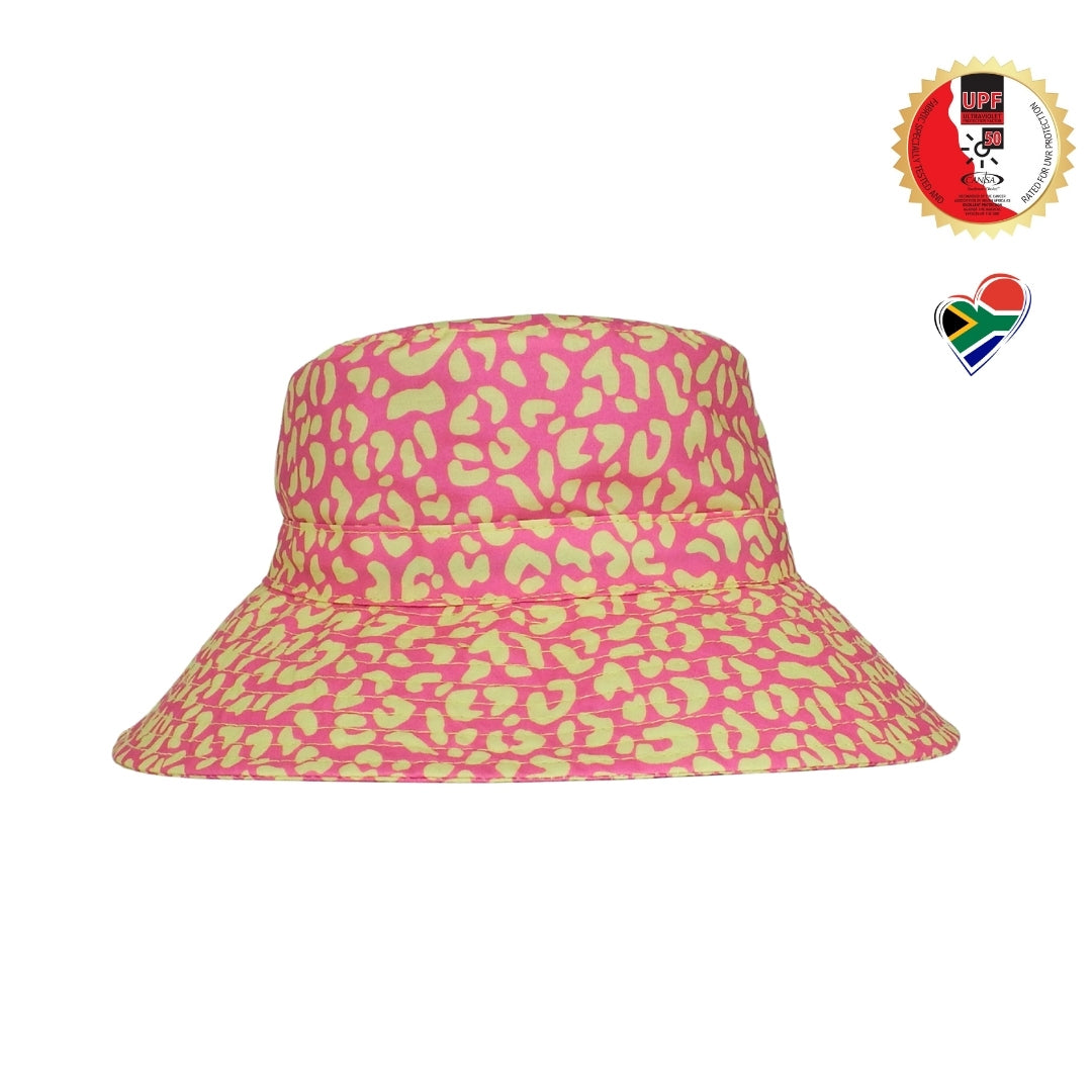 Yellow Pink Leopard Print | Kids Bucket Hat