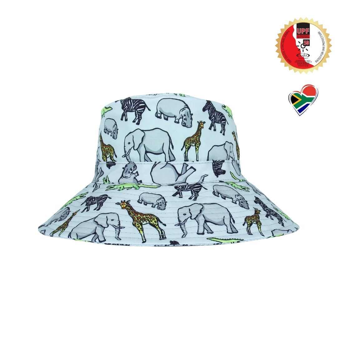 Grey Safari Animals | Kids Bucket Hat