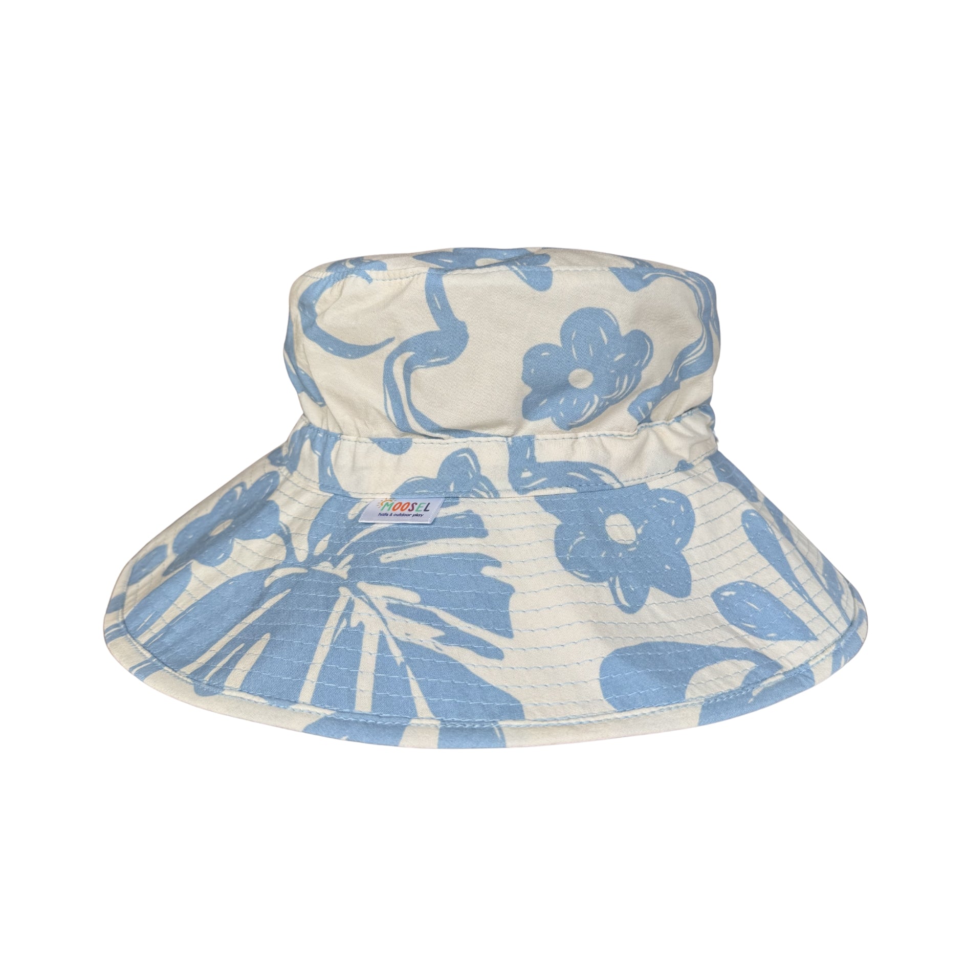 Blue & White Floral | Ladies Wide Brim Bucket Hat