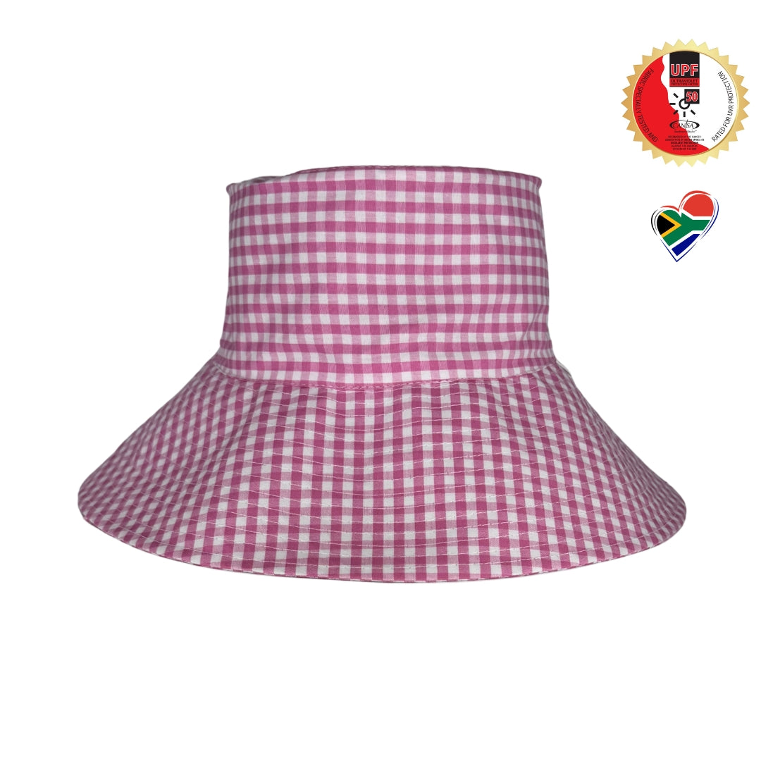 Pink Gingham | Ultra Wide Brim Bucket Hat