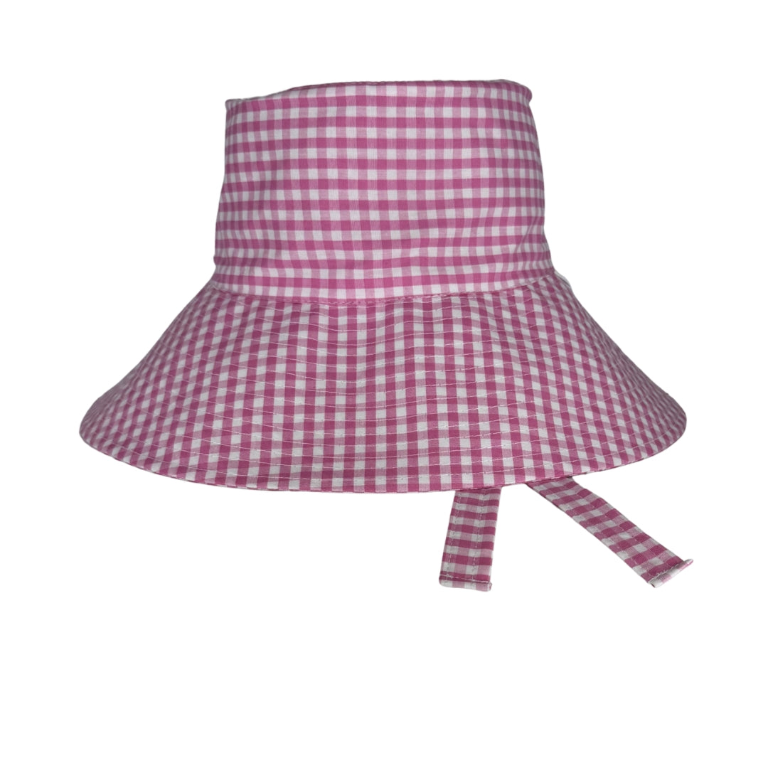 Pink Gingham | Ultra Wide Brim Bucket Hat