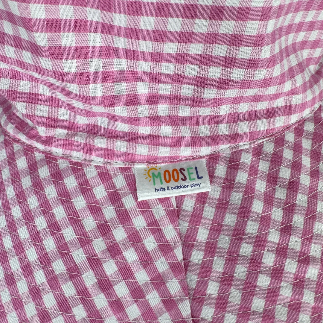 Pink Gingham | Ultra Wide Brim Bucket Hat