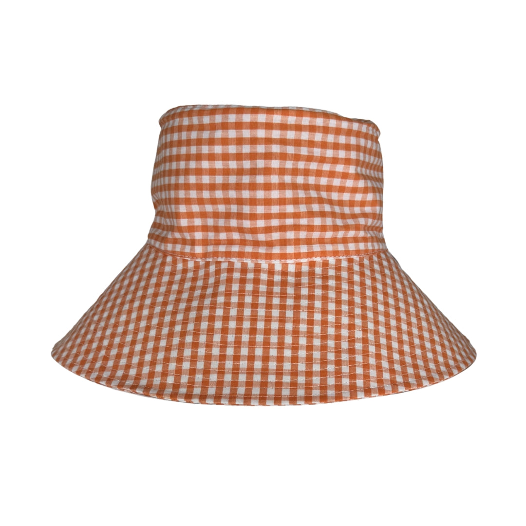 Orange Gingham | Ultra Wide Brim Bucket Hat