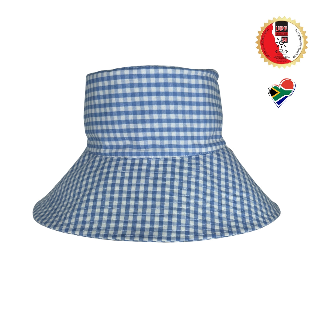 Blue Gingham | Ultra Wide Brim Bucket Hat
