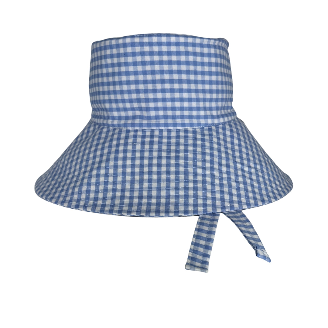 Blue Gingham | Ultra Wide Brim Bucket Hat