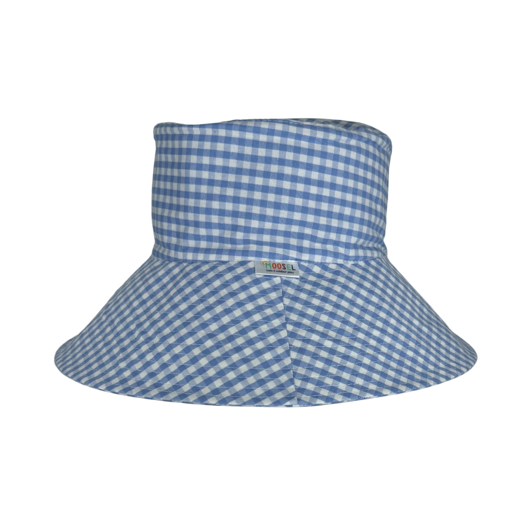 Blue Gingham | Ultra Wide Brim Bucket Hat