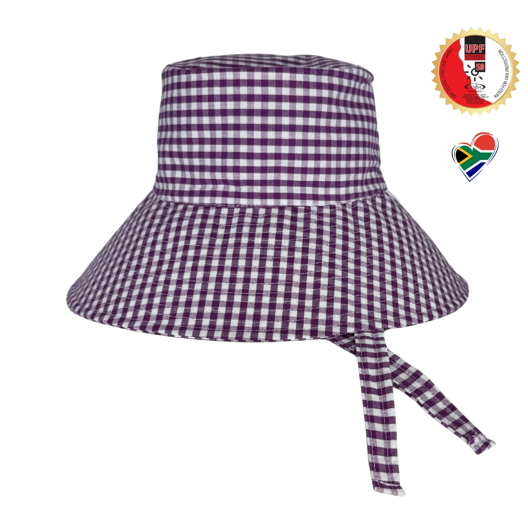 Purple Gingham | Ultra Wide Brim Bucket Hat