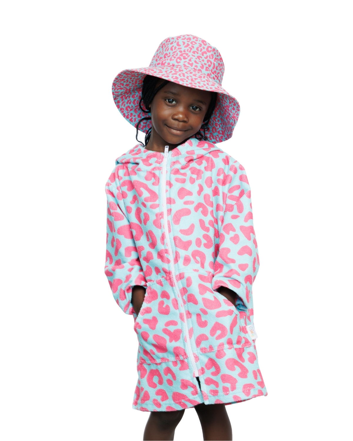 Teal Pink Leopard Print | Hooded Beach Towel, Full Zip