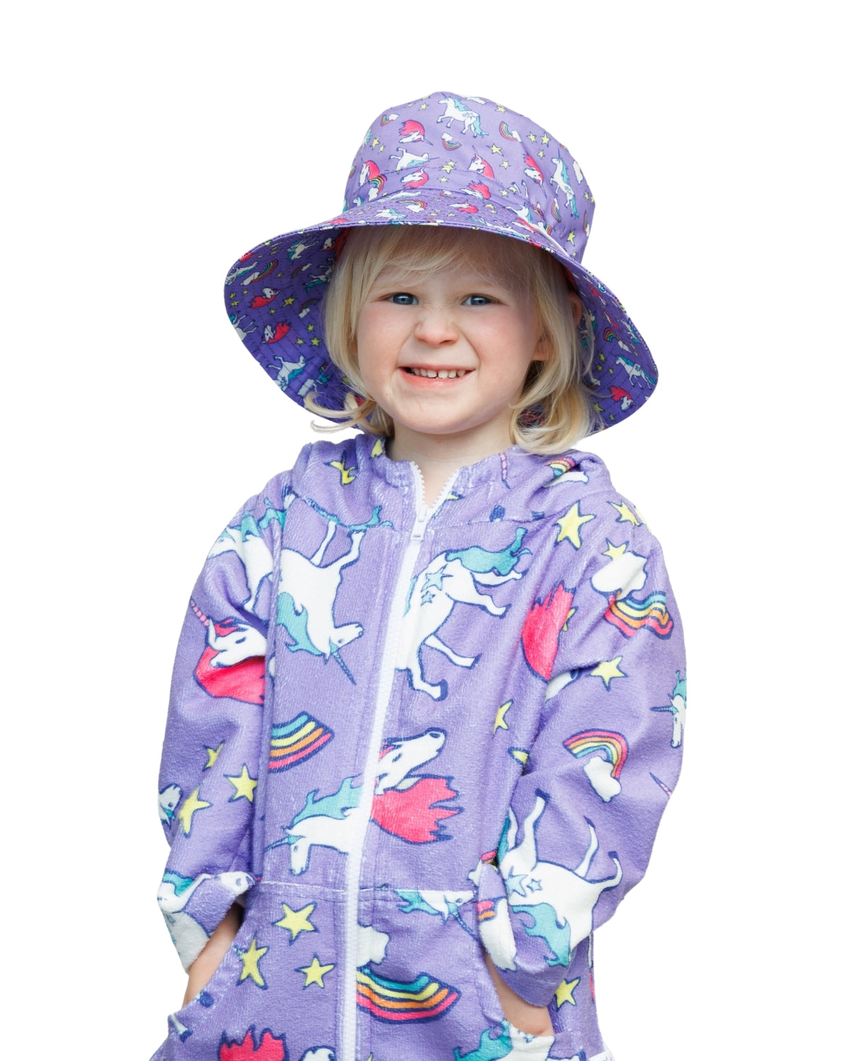 Magical Unicorns, Rainbow & Stars | Hooded Beach Towel, Full Zip