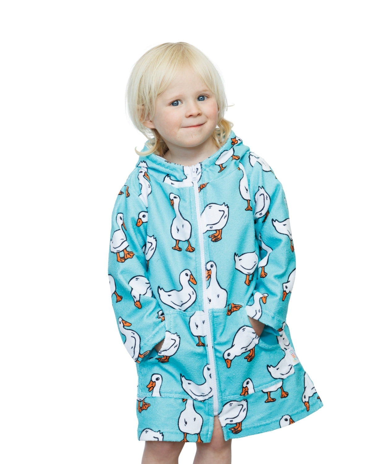 Teal White Ducks | Hooded Beach Towel, Full Zip