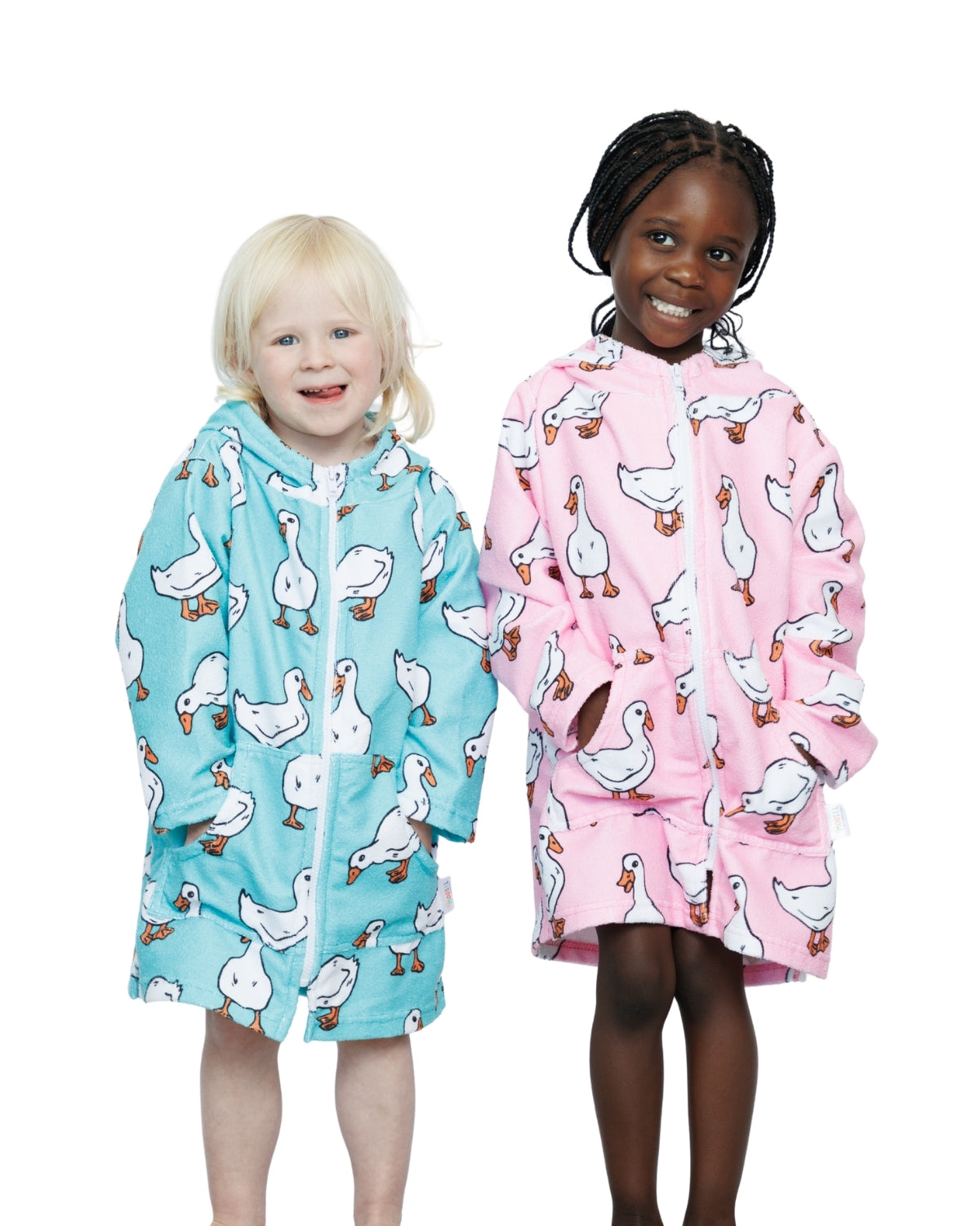 Pink White Ducks | Hooded Beach Towel, Full Zip