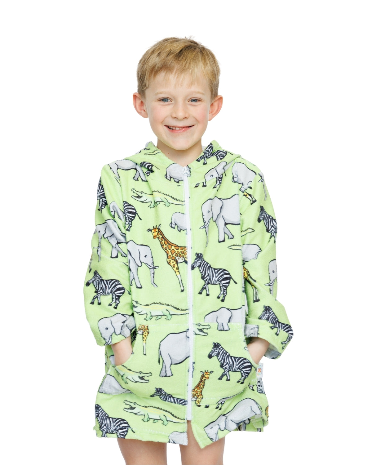 Green Safari Animals | Hooded Beach Towel, Full Zip
