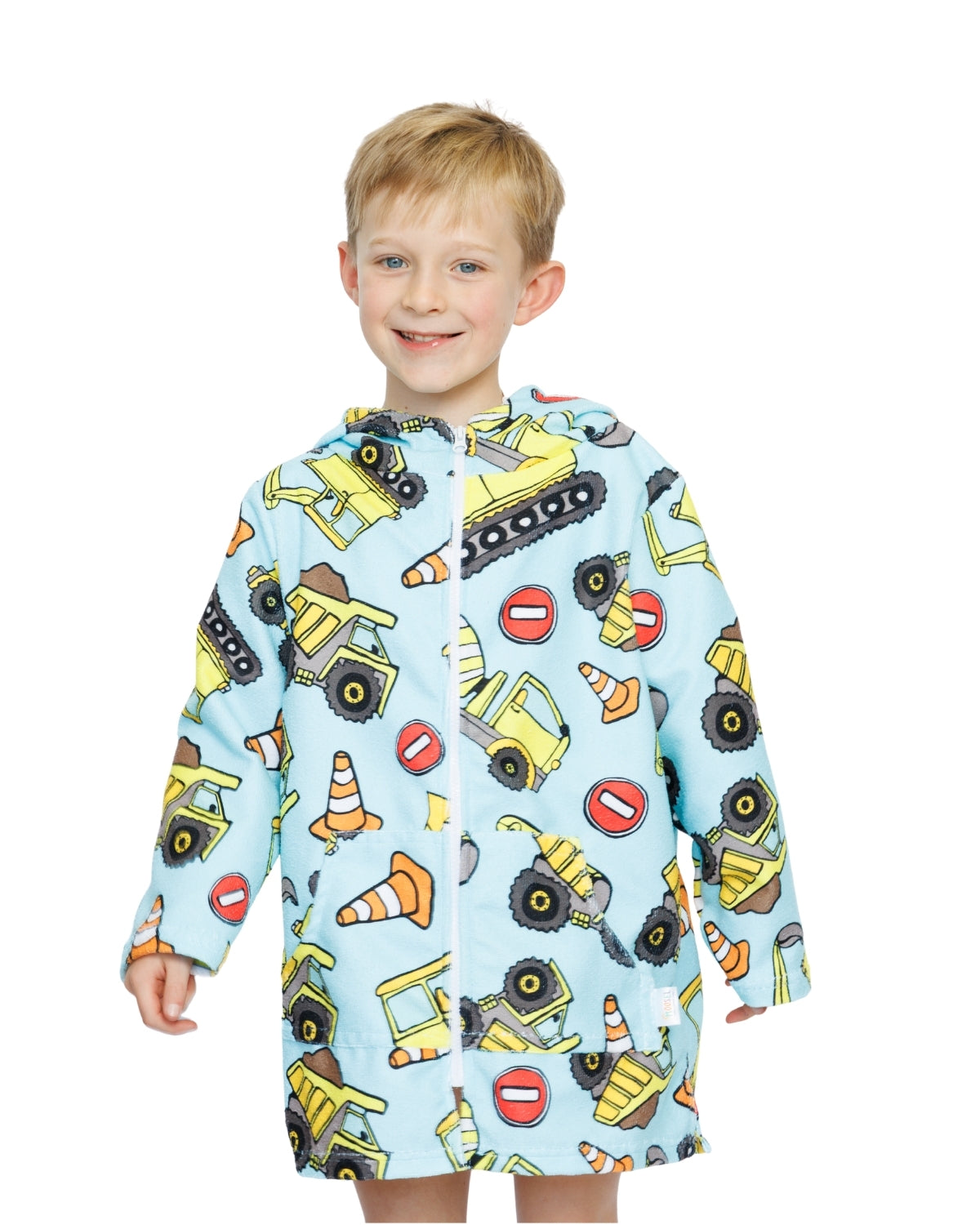Construction Diggers | Hooded Beach Towel, Full Zip
