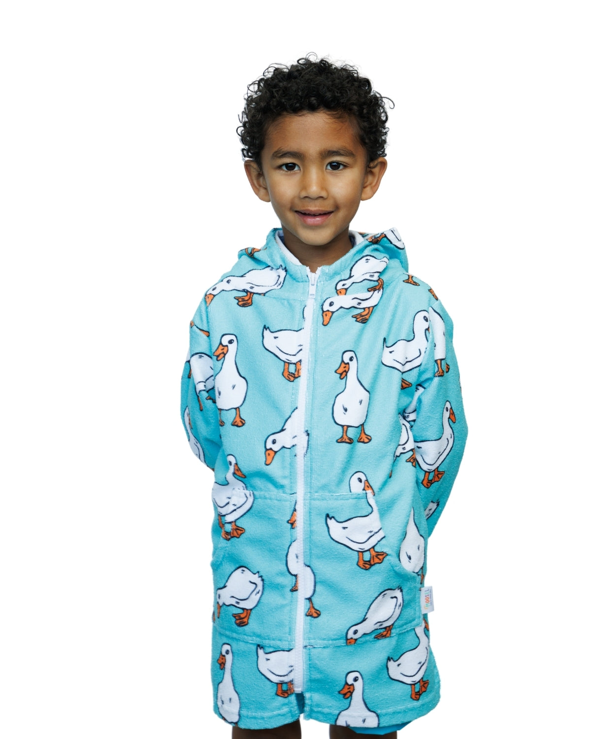 Teal White Ducks | Hooded Beach Towel, Full Zip