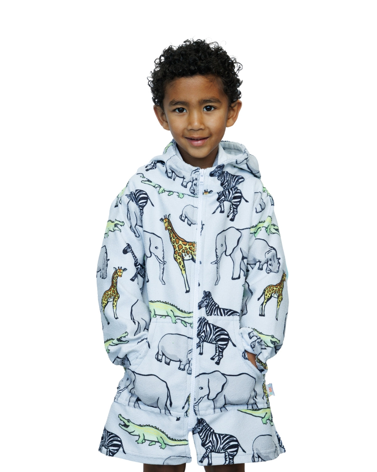 Grey Safari Animals | Hooded Beach Towel, Full Zip
