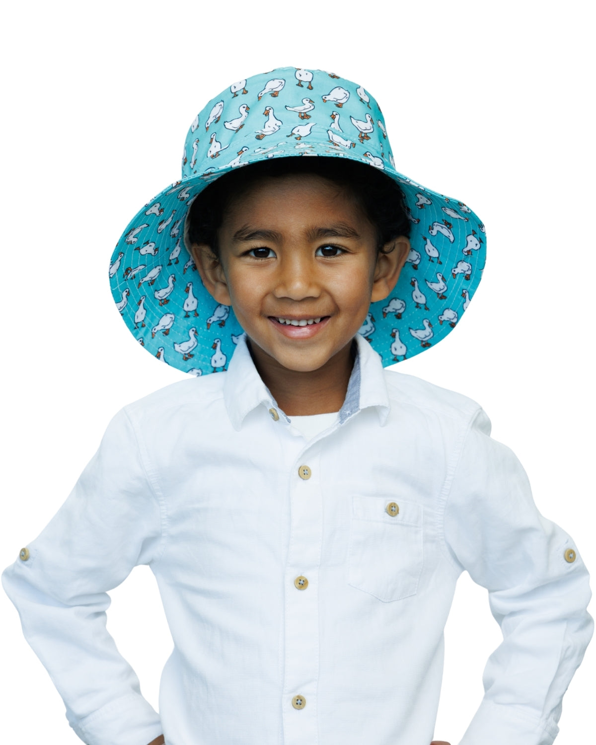 Teal White Ducks | Kids Bucket Hat